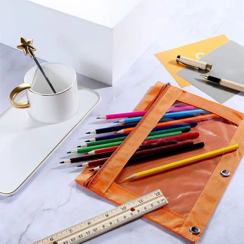 Vista 5 de Estuche para lápices con 3 anillas, con cremallera, estuche para cosméticos, color negro, paquete de 2