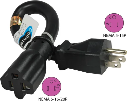 Vista 2 de Conntek Adaptador de coleta extra resistente P515520 NEMA 5-15P a 5-15/20R, certificado UL