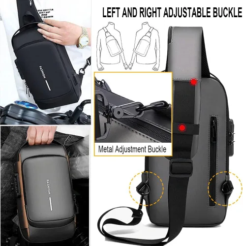 Vista 2 de HOXSURY Sling Backpack USB Anti-Theft Waterproof Chest Daypack Casual Shoulder Bag Grey