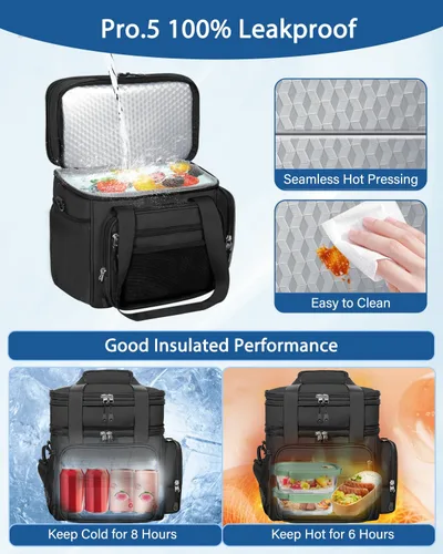 Vista 6 de Lonchera ampliable, bolsa enfriadora – Bolsa de almuerzo aislada resistente para hombres y mujeres – Lonchera grande para adultos para el trabajo