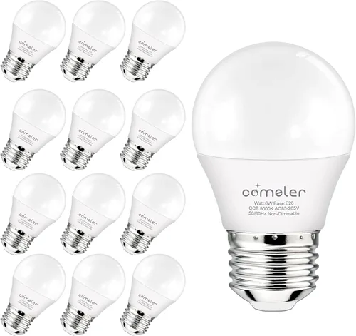 Vista 8 de comzler Bombilla pequeña de 6 W, luz blanca cálida de 2700 K, equivalente a 60 vatios, base de tornillo estándar E26 con forma A15/G45