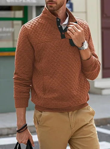 Vista 7 de JMIERR Sudadera acolchada para hombre, casual, de manga larga, cuello alto, con botones