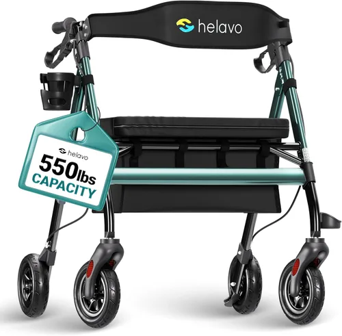 Vista 8 de Helavo Andador Bariátrico con Asiento Grande y Altura Ajustable, Capacidad de Peso de 500 libras, Ruedas Todo Terreno de 8 Pulgadas, 28 Pulgadas