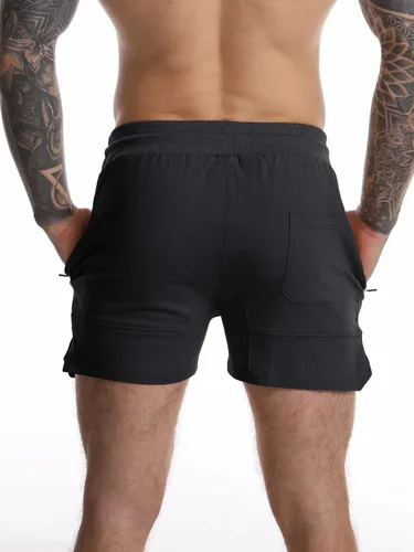 Vista 4 de GYMBULLFIGHT Pantalones cortos de entrenamiento para hombre, ligeros, para gimnasio, culturismo, con bolsillos con cremallera