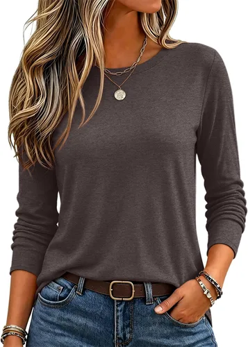 Vista 49 de Zeagoo Paquete de 3 camisetas de manga larga para mujer, estilo casual, suave, cuello redondo, básicas, ropa de otoño Z Rayas Azul 273