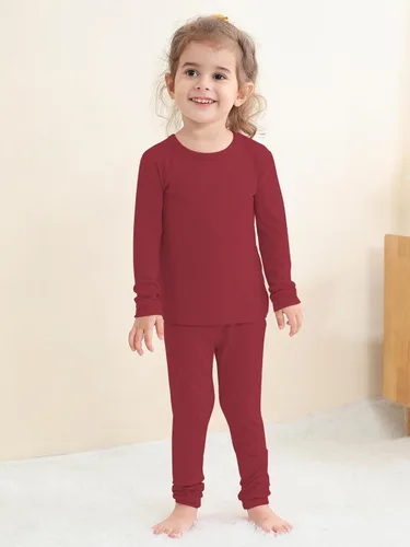 Vista 31 de GUISBY Conjunto de pijama de rayón de bambú para niños y niñas, ajuste cómodo, para uso diario, conjunto de pijama de 2 piezas