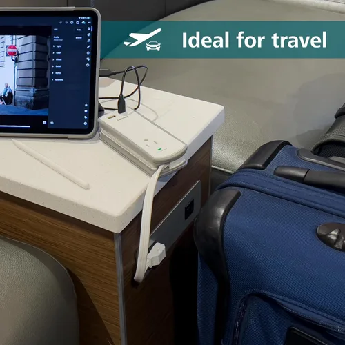 Vista 7 de Philips Protector contra sobretensiones de viaje de 2 salidas, 2 USB 1A/1C, 5V/3.4A, 300J, 1 pie, gris/blanco, SPP2111WA/37