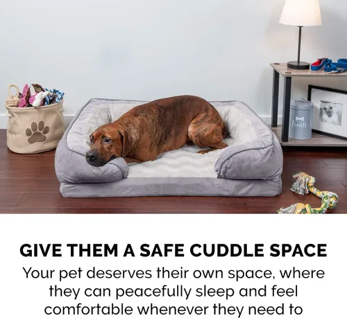 Vista 10 de Furhaven Cama de espuma viscoelástica para perros grandes con refuerzos extraíbles y funda lavable, para perros de hasta 95 libras - Sofá de Gris