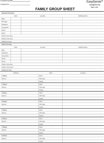 Vista 3 de Kit de iniciación de formularios genealógicos en blanco (7 tipos/40 hojas) por EasyGenie