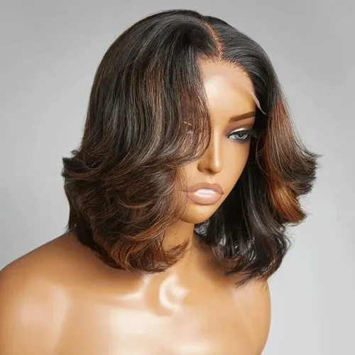 Vista 14 de Pelucas de cabello humano con reflejos #1B/27, mezcla de rubios, color natural, con abuelitos, invisible HD, 13x4, encaje frontal, pelucas