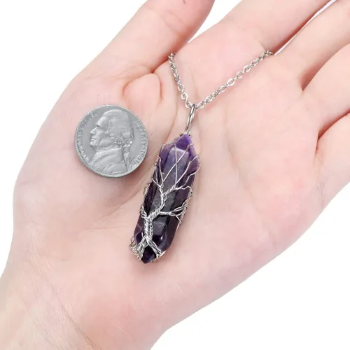 Vista 4 de PESOENTH Árbol de la vida Reiki - Collar con colgante de cuarzo transparente con piedra de energía de cristal curativo de reiki, envuelto en alambre