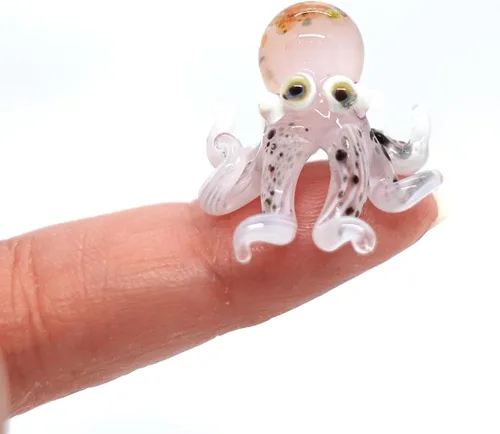 Vista 7 de Pulpo diminutas micro figuras sopladas a mano de vidrio de color arte animales coleccionables regalo decoración del hogar (negro)