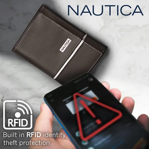 Vista 10 de Nautica Men's Trifold Wallet RFID Blocking Protection ID Window Card Slots Genuine Leather Durable