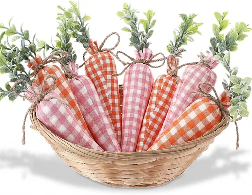 Vista 11 de Skylety Decoraciones de zanahoria de Pascua, paquete de 8 unidades, zanahorias artificiales de tela, no tejidas para rellenos de cestas de Pascua