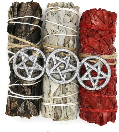 Vista 6 de Juego de 3 barras variadas de salvia con guía de manchas para limpieza del hogar, meditación y rituales (diosa) de 4 pulgadas