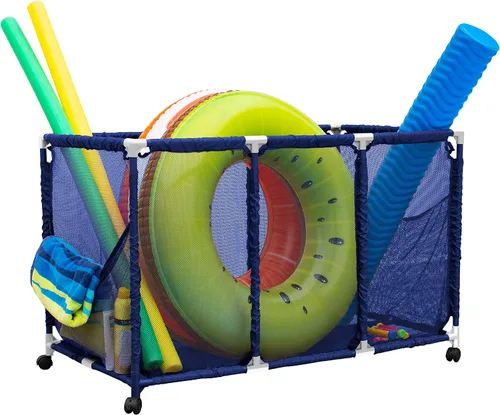 Vista 7 de Soporte para fideos de piscina, juguetes, flotadores, bolas y flotadores, organizador de almacenamiento de malla, altura para niños, grande