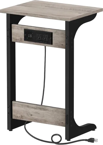 Vista 9 de TUTOTAK - Mesa auxiliar en forma de C con estación de carga, mesa lateral, mesa de sofá para espacios pequeños, bandeja de TV con 2 puertos USB