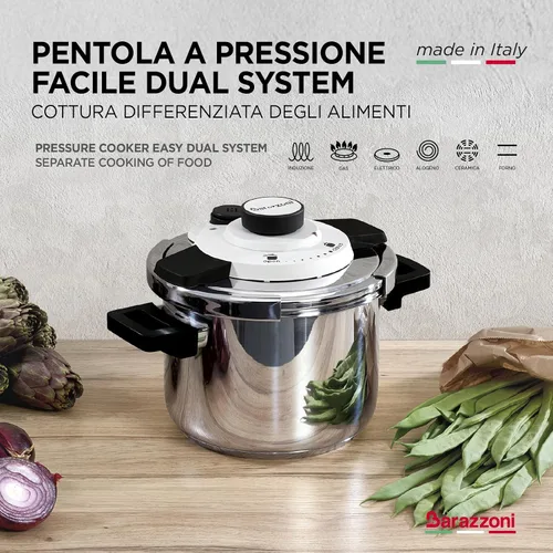 Vista 2 de Barazzoni Easy Dual System 2.0, olla a presión, 6 litros, diámetro 8.7 in, fabricado en Italia, acero inoxidable 18/10
