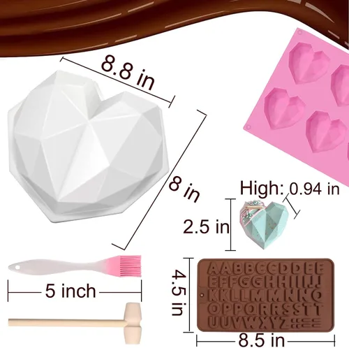Vista 15 de 10 moldes de silicona con forma de corazón de San Valentín, gran molde de corazón rompible para chocolate con martillo, 8 moldes de silicona