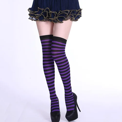 Vista 3 de 2 piezas de sombrero de bruja de Halloween diadema púrpura negro calcetines calcetines de plumas lentejuelas encaje diadema mujeres bruja bandas