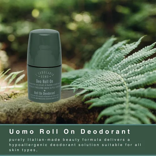 Vista 3 de L'Erbolario Uomo Roll On Desodorante para hombre con baobab y extracto de café verde, inhibe olores, suaviza la piel, para todo tipo de piel, 1.6