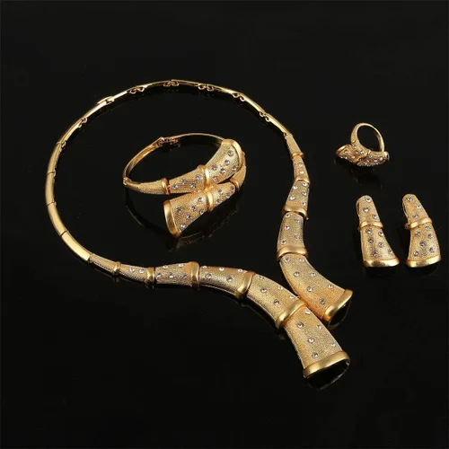 Vista 4 de Dubai - Juego de joyas de cristal chapado en oro de 18 quilates para mujer, para boda, fiesta, collar, pendientes, pulsera