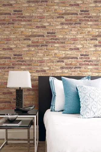 Vista 5 de NextWall Papel tapiz de ladrillo rojo rústico sintético para despegar y pegar
