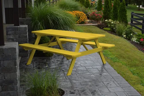 Vista 15 de Amish-Made - Mesa de picnic rectangular de pino para exteriores de 44 pulgadas con bancos adjuntos, color negro Negro (Black Paint)
