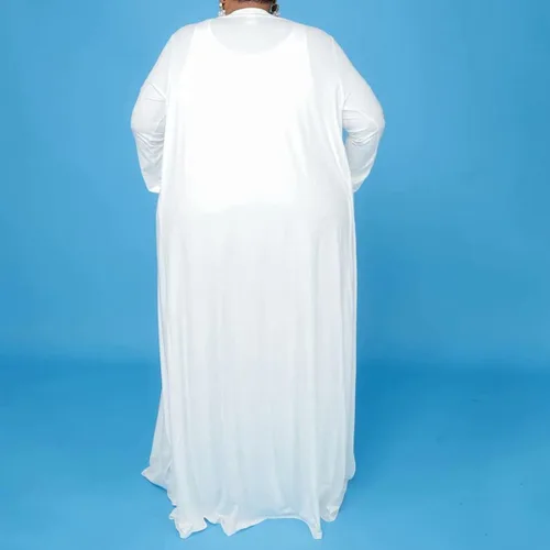 Vista 4 de Conjunto de 3 piezas de 3 piezas con cárdigan de talla grande y pantalones largos de pierna ancha