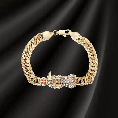 Vista 6 de Pulsera Santa Muerte Diamante Chapado en Oro 24K Santa Muerte Colgante Joyería con hoz Regalo de vacaciones (Oro), Acero inoxidable, brazanita