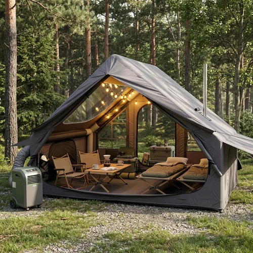 Vista 9 de Tienda de campaña inflable con bomba de aire eléctrica, Oxford resistente 420D, inflado automático de 5 minutos, tragaluz panorámico de observación