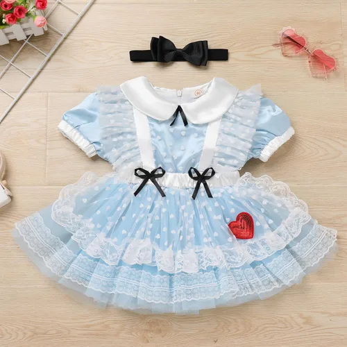Vista 2 de IMEKIS Toddler Girls Birthday Princess Dress with Headband Cake Smash Photo Shoot Halloween Costume Party Outfit