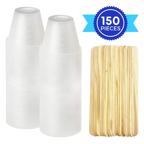 Vista 2 de [Paquete de 100 – 1 onza] Mezcla de resina epoxi/vasos medicinales con 50 varillas de mezcla – Vasos de plástico graduados de 1 onza (1 manga)