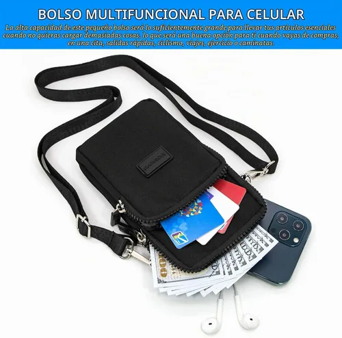 Vista 3 de YINHEXI Bolsos cruzados pequeños para mujer, a la moda, mini compartimento triple para teléfono celular, monederos cruzados Negro
