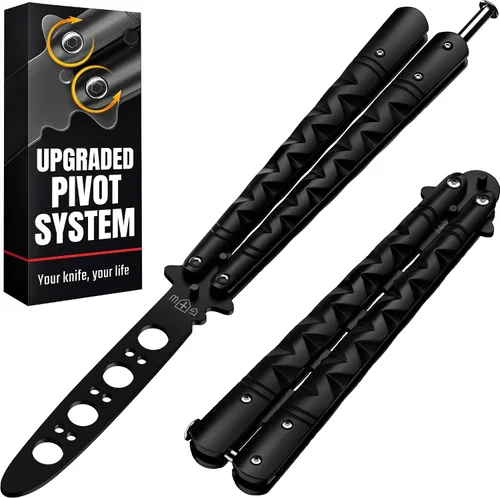 Vista 9 de GOOD WORKER Cuchillo Mariposa - Entrenador Balisong - Entrenador de Mariposa de Práctica Negro con Pestillo de Resorte Seguro - Cuchillos Balisong