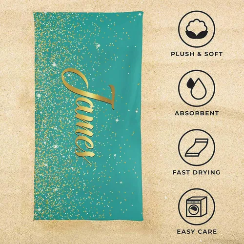 Vista 5 de InterestPrint Toalla de playa personalizada para mujeres y hombres, con texto dorado brillante, color verde, toallas de playa personalizadas