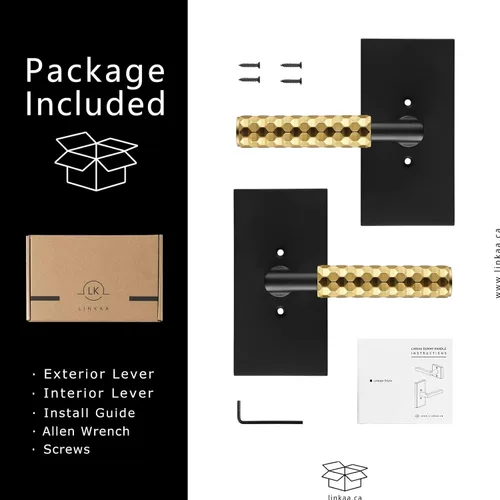 Vista 4 de Linkaa 2 Pack丨 Black Gold Dummy Door Handle Lever Knob for Closet Indoor Interior Dummy Door Pull for French Doors丨Reversible Levers丨No-Turning No