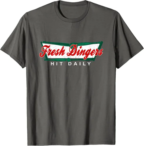 Vista 110 de Camiseta divertida de béisbol y softbol Don't Bunt Hit Fresh Dingers, Negro