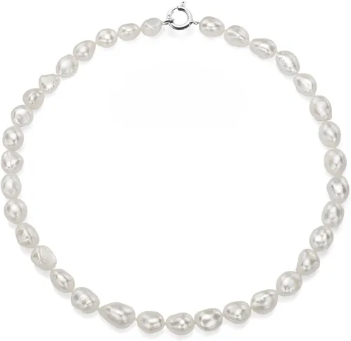 Vista 2 de Juego de collar de perlas cultivadas de agua dulce barroca blanca de 0.394-0.413 in de plata de ley de 18 pulgadas y aretes de aro