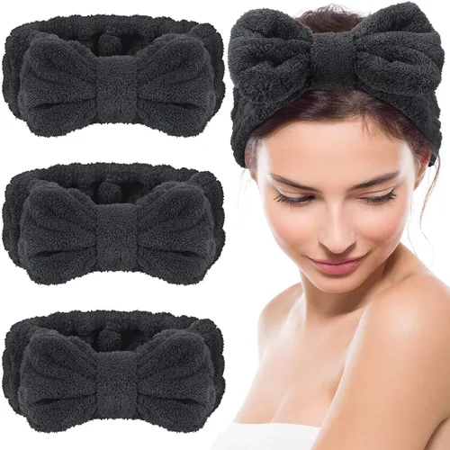 Vista 20 de Hicarer Diadema de toalla de 3 piezas para mujer, para maquillaje, spa, para lavarse la cara y la ducha (beige)