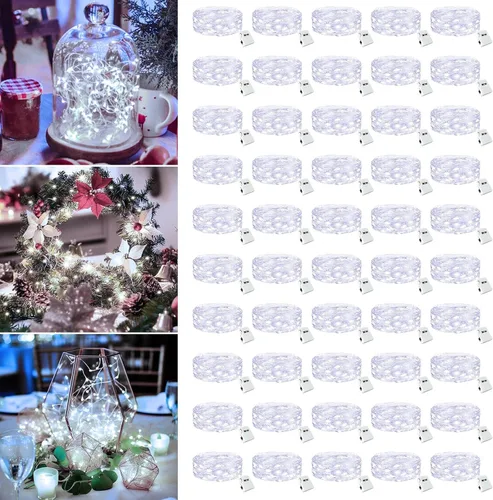 Vista 16 de Paquete de 12 luces de hadas que funcionan con pilas, 20 luces LED parpadeantes de 7 pies, 3 modos, mini luces a granel impermeables para tarros