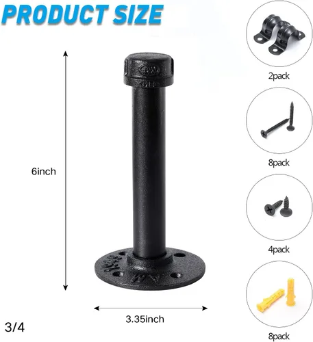 Vista 2 de Soportes industriales de tubo de hierro negro de 3/4 pulgadas, soportes rústicos para colgar en la pared, soportes de tubería personalizados