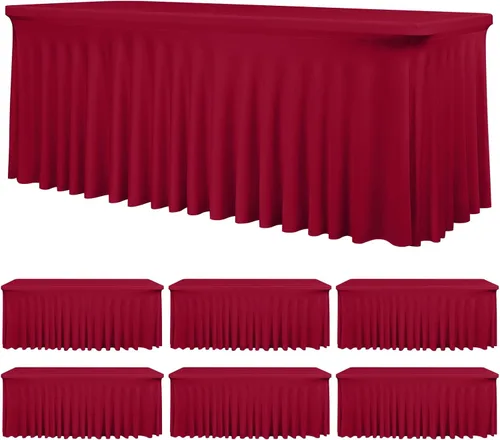 Vista 33 de fani Paquete de 2 faldas de mesa elásticas negras para mesa rectangular de 6 pies, manteles elásticos de elastano lavables con falda, mantel