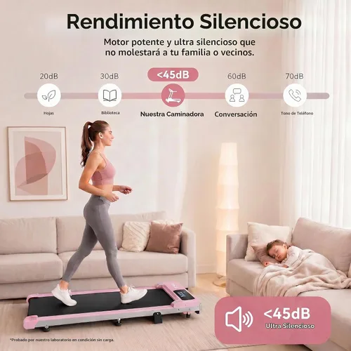 Vista 4 de Funmily - Caminadora portátil 3 en 1 con control remoto, pantalla LED, capacidad de 300 libras, no requiere montaje Rosa