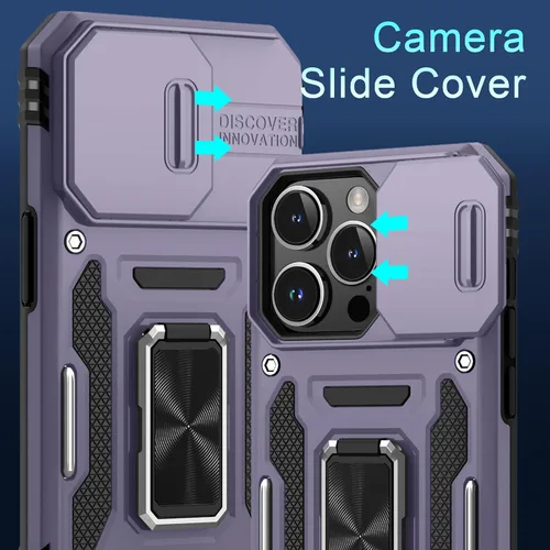 Vista 144 de DEERLAMN Funda para iPhone Xs Max con funda deslizante para cámara + protector de pantalla, soporte giratorio de anillo de grado militar a prueba