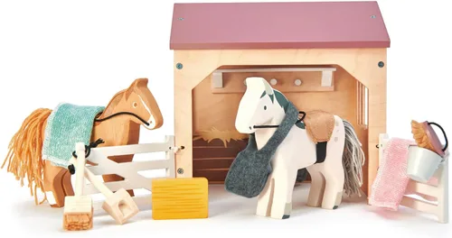 Vista 2 de Tender Leaf Toys - The Stables - Juego de establos de caballos imaginativos de 13 piezas con accesorios y accesorios - Juego de simulación