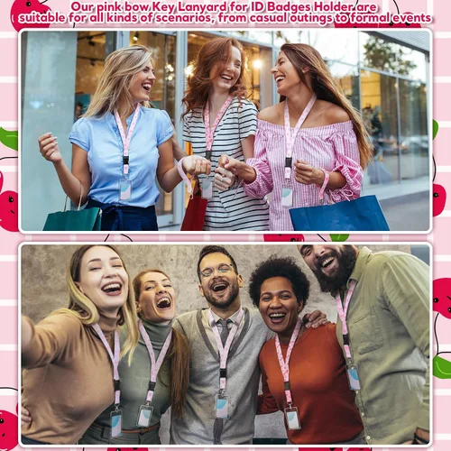 Vista 7 de Fainne 10 piezas de cordones rosa con moño, cordones lindos en masa para llaves, insignias de identificación, estudiantes, niños, niñas, colgantes