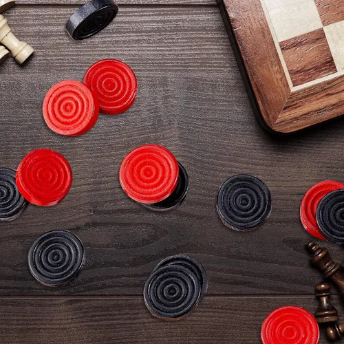 Vista 5 de Skylety 72 piezas de damas de madera de 1.06 pulgadas, solo apilables, en bolsa de almacenamiento con cordón para Backgammon (rojo, negro)