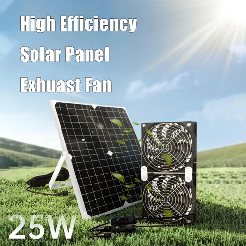 Vista 2 de Ventilador solar para gallinero de 25 W, ventilador de escape alimentado por panel solar con cable de interruptor de encendido/apagado de 13 pies