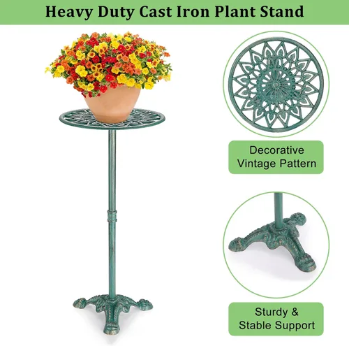 Vista 7 de OwnMy Soporte alto de hierro fundido para macetas, soporte para macetas con pedestal decorativo, para interiores y exteriores, soporte grande
